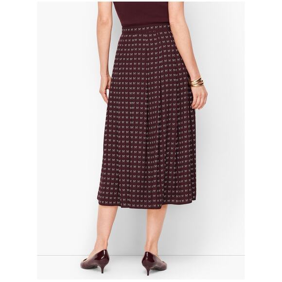 Talbots Dotty Bows Button Front Midi Full Skirt Sz 10 Burgundy Fall Fashion New - Picture 2 of 9